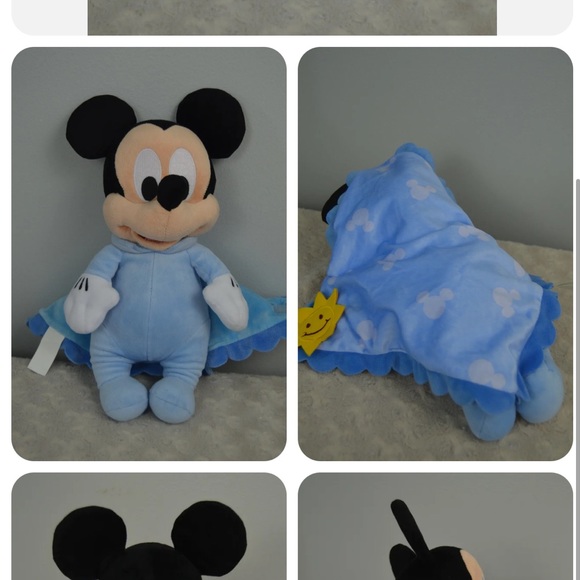 Disney's Babies Baby Mickey Mouse Plush Stuffed Animal Blue Blanket Yellow Sun - Picture 2 of 3
